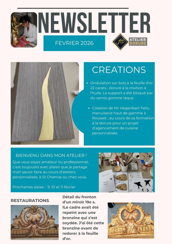 Evènements de l'atelier dorure d'Annie Gaudin, février 2026
