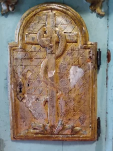 Porte du tabernacle en bois doré et polychromé